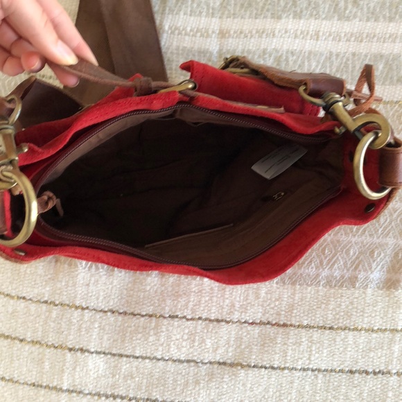 Red Suede Cross Body Bag - Picture 3 of 5